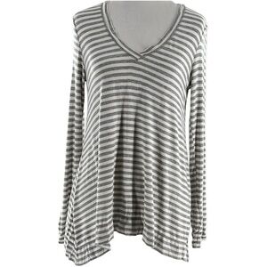 Studio M womens top size XS gray white striped v-neck long sleeve lightweight